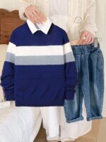 ⁦بلوفر كحلي مقلم⁩ - الصورة ⁦2⁩